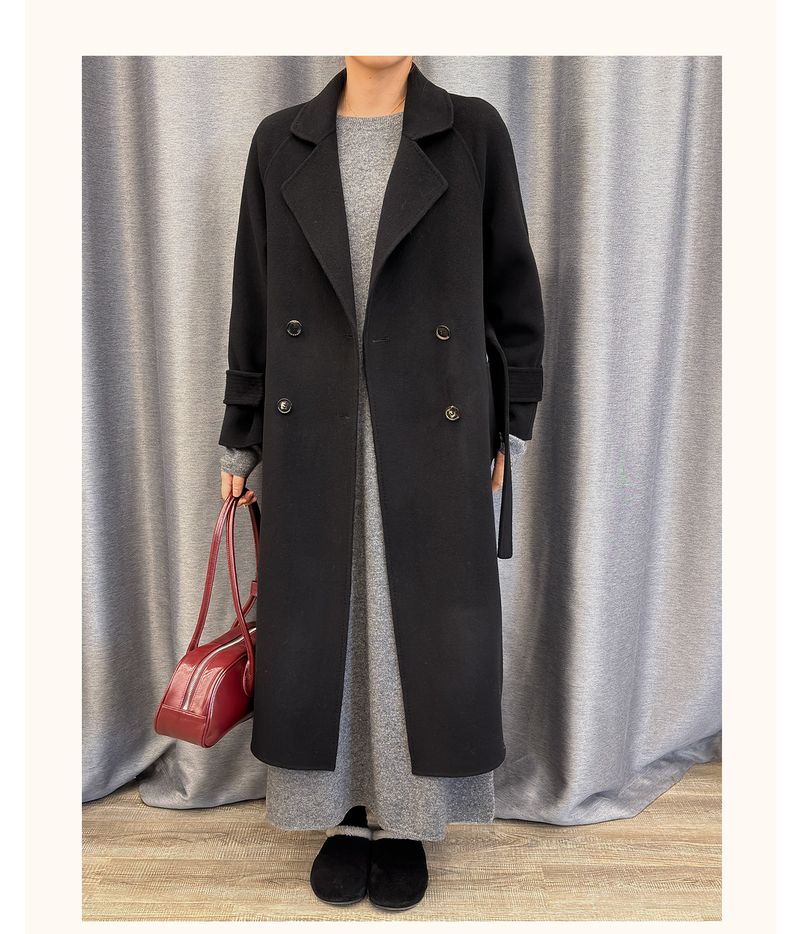 Trench double-face di lusso in misto cashmere e seta per donna – Elegante design con spalle scese, cappotto lungo aderente con drappeggio lusinghiero_voghion.com