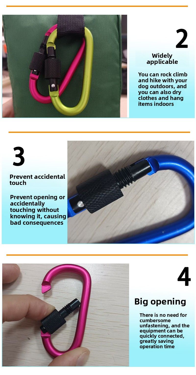 Mousqueton d'extérieur en alliage d'aluminium à dégainer rapide avec cadenas, porte-clés, sac à dos, corde à vent en forme de D, boucle pour bouteille d'eau_voghion.com