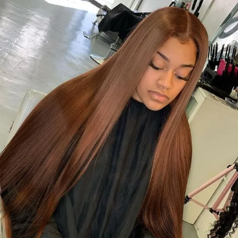 Braune glatte Haarbündel, brasilianisches Echthaar, dunkelbraune Remy-Haarverlängerungen, natürliche Farbe_voghion.com