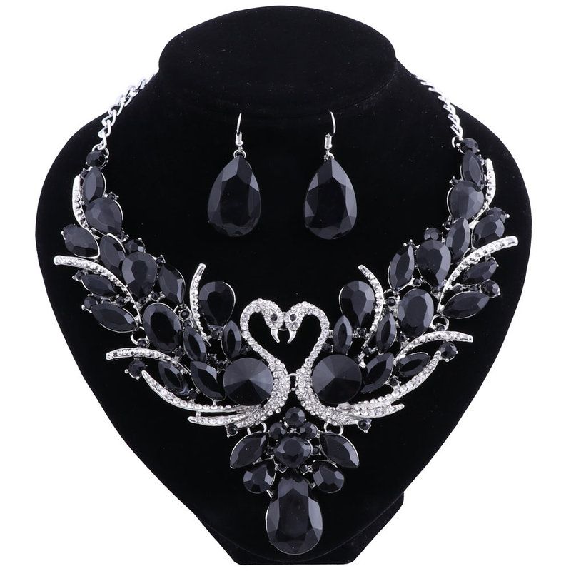 Set di gioielli da sposa alla moda in cristallo con ciondolo a forma di cigno, color argento, per donne, feste, matrimoni, balli_voghion.com