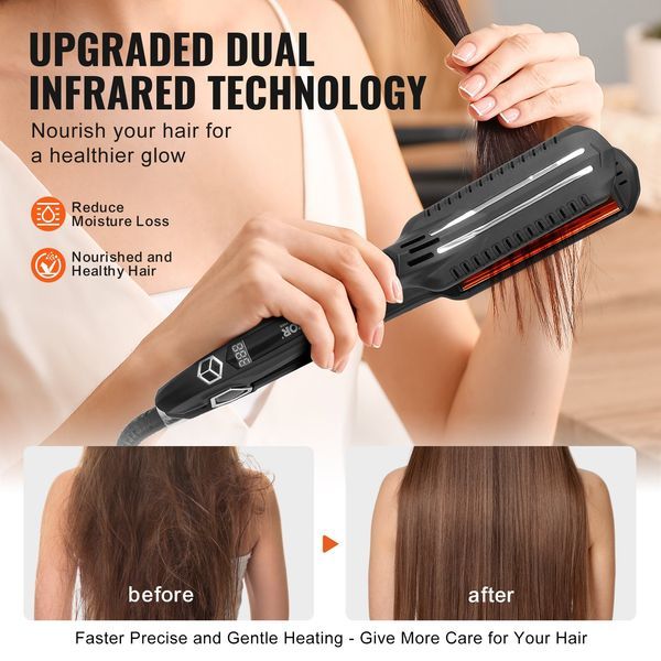 Hair Straightener, 1.5-inch Titanium Flat Iron, Dual Infrared Hair Straightener Flat Iron With LCD Display And 19 Temp Levels - 210°F To 450°F, Dua_voghion.com