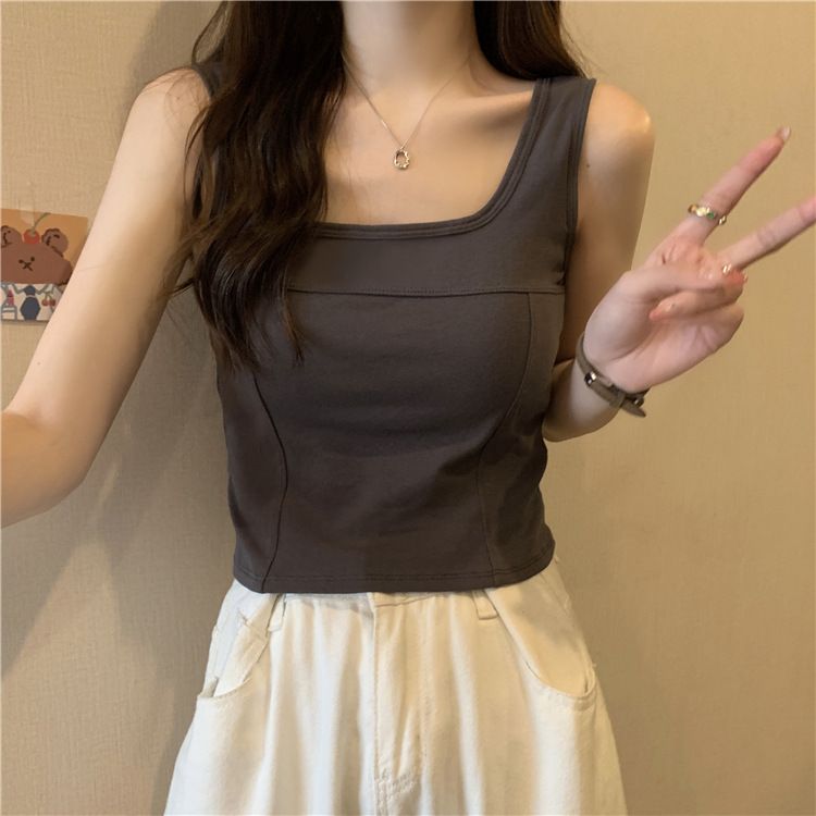 Camisole une pièce à col carré et dos nu, style célébrité Internet, coupe fixe, vêtements d'extérieur en coton, sport_voghion.com