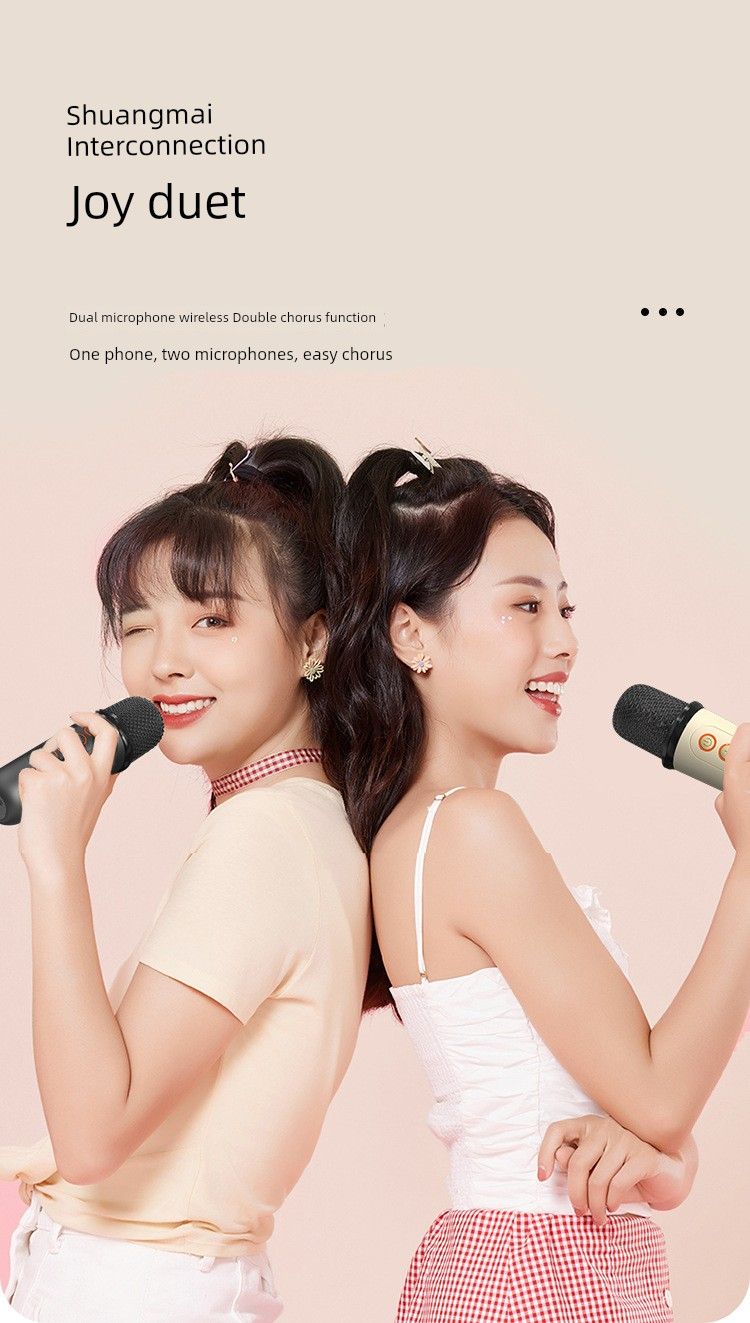 Hordozható Bluetooth otthoni vezeték nélküli karaoke hangszóró mikrofonnal kültéri énekes kis családi KTV-hez_voghion.com