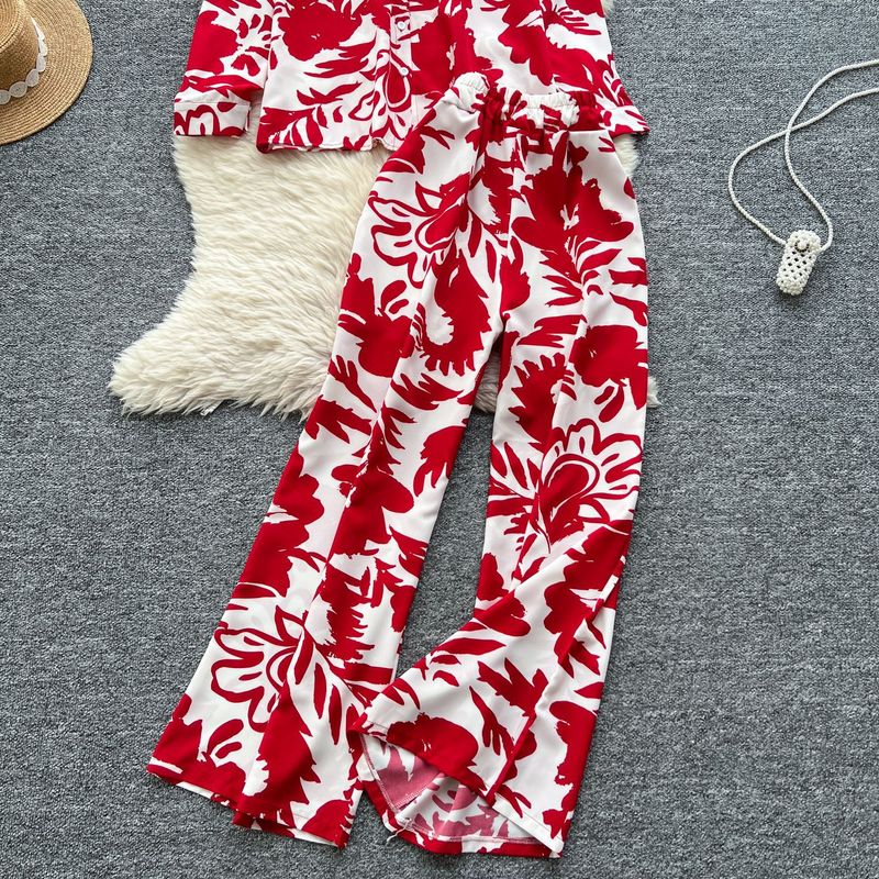 Damenbekleidung, modisch, locker, vielseitig, langärmelig, bedrucktes Hemd + lässiger Hosenanzug mit hoher Taille und weitem Bein_voghion.com