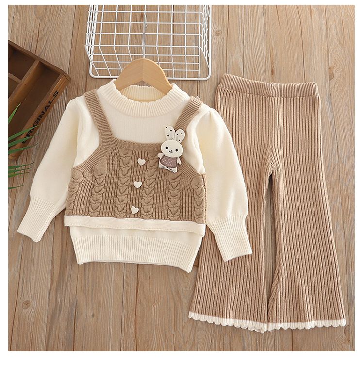 Set aus Strickpullover und Schlaghose für Mädchen – Weiche Polyestermischung, Langarmoberteil + dehnbare Jogginghose mit Schlaghose, 3–8 Jahre (100–140 cm)_voghion.com