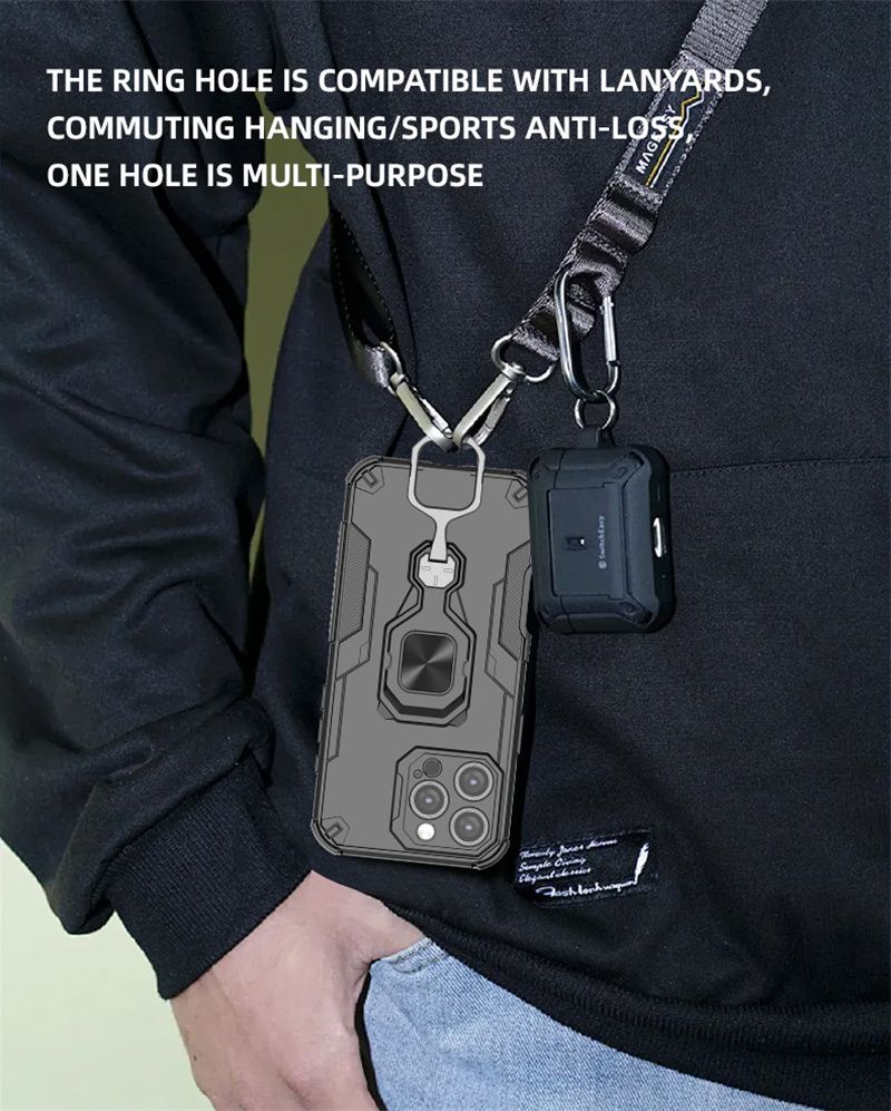 Anti Shock Armor Phone Case For Iphone 16E 16 15 14 13 Pro Max Iphone16 Plus Car Magnetic Holder Kickstand Back Cover_voghion.com