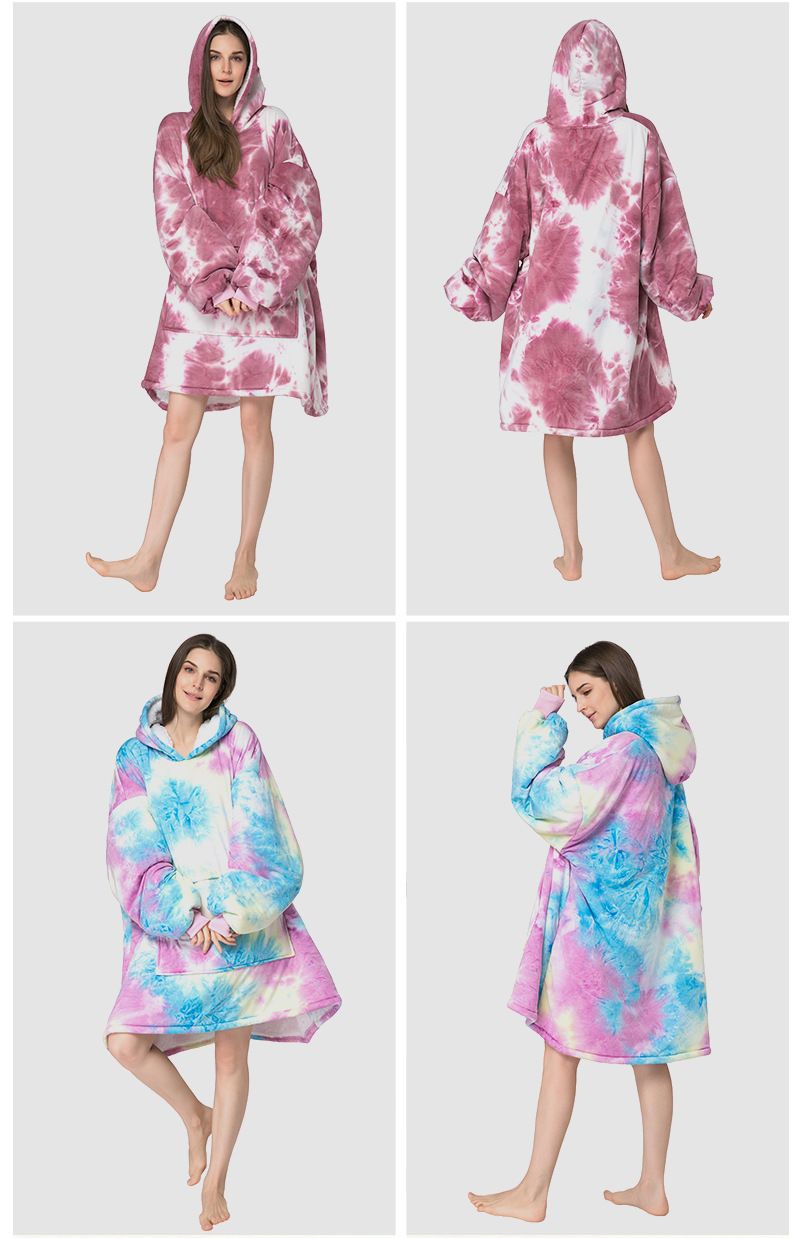 Women's tie dye printed lazy clothes pullover hoodie hoodie lazy sleeping blanket Outdoor cold clothing can wear blanket_voghion.com