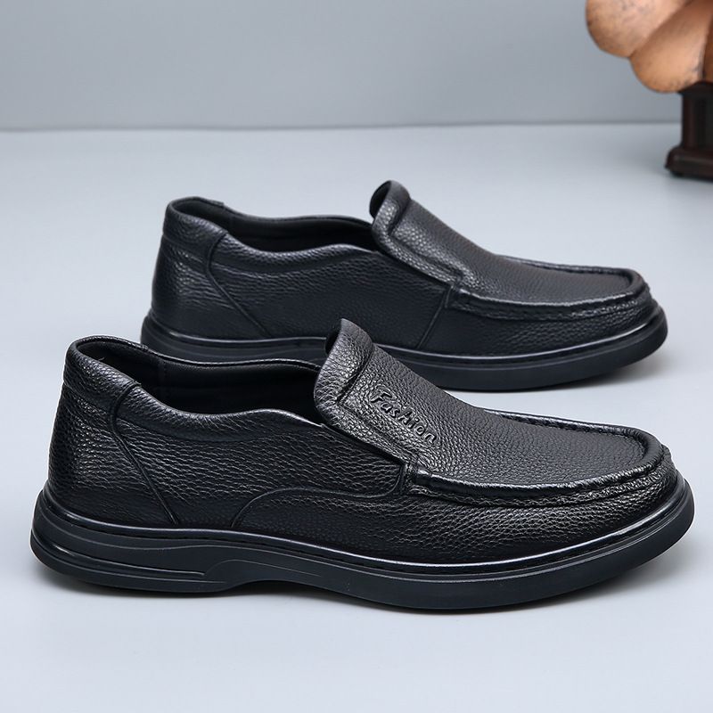 First Layer Cowhide Loafers Men, Autumn Winter New Soft Sole For Middle-Aged And Elderly, Men's Casual Slip-On Shoes_voghion.com