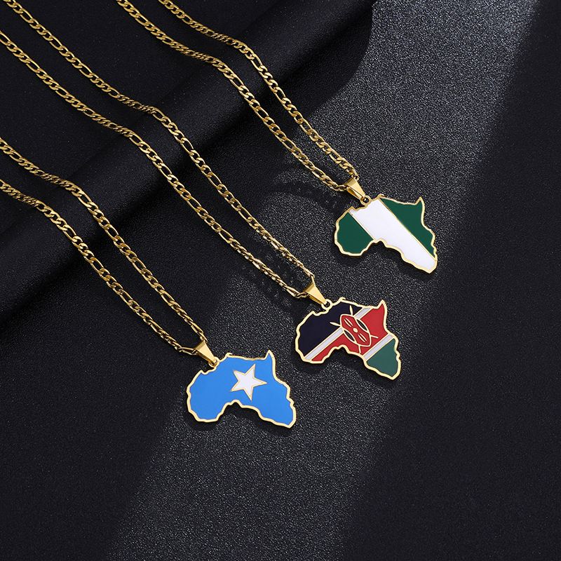 Collana in acciaio inossidabile Hop Hip Jewelry Map Nigeria Somalia Angola_voghion.com