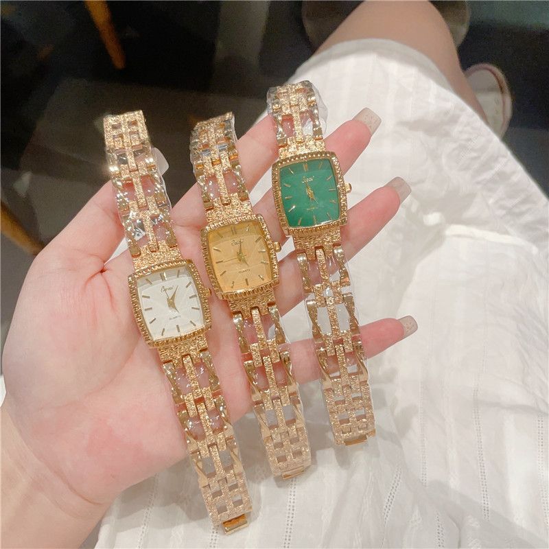 Orologi da donna quadrati piccoli verdi, orologio da donna al quarzo per il tempo libero, orologio da donna di lusso con luce media_voghion.com