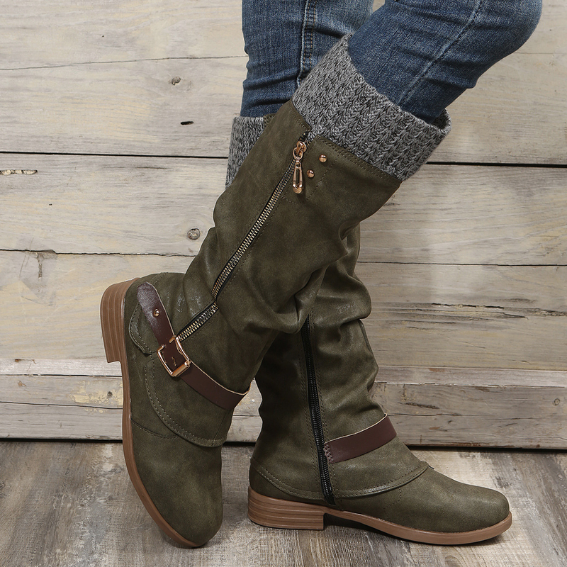 Women's Knee High Boots Side Zipper Chunky Low Heel Knight Boots_voghion.com