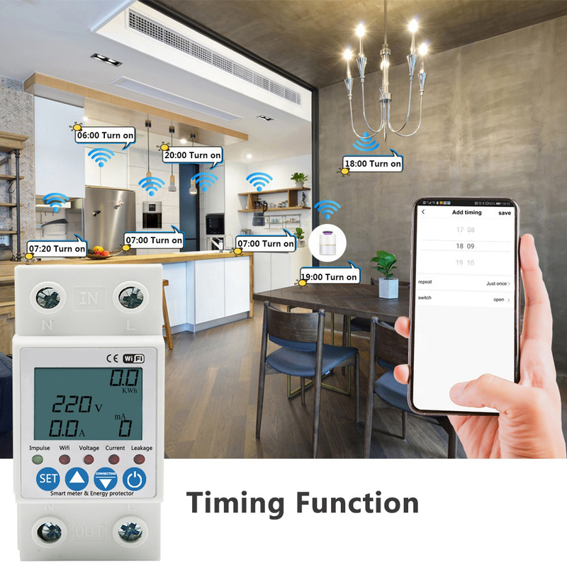 Tuya WIFI miniature circuit breaker 63A power meter MCB overload protection 2P air switch with screen display_voghion.com