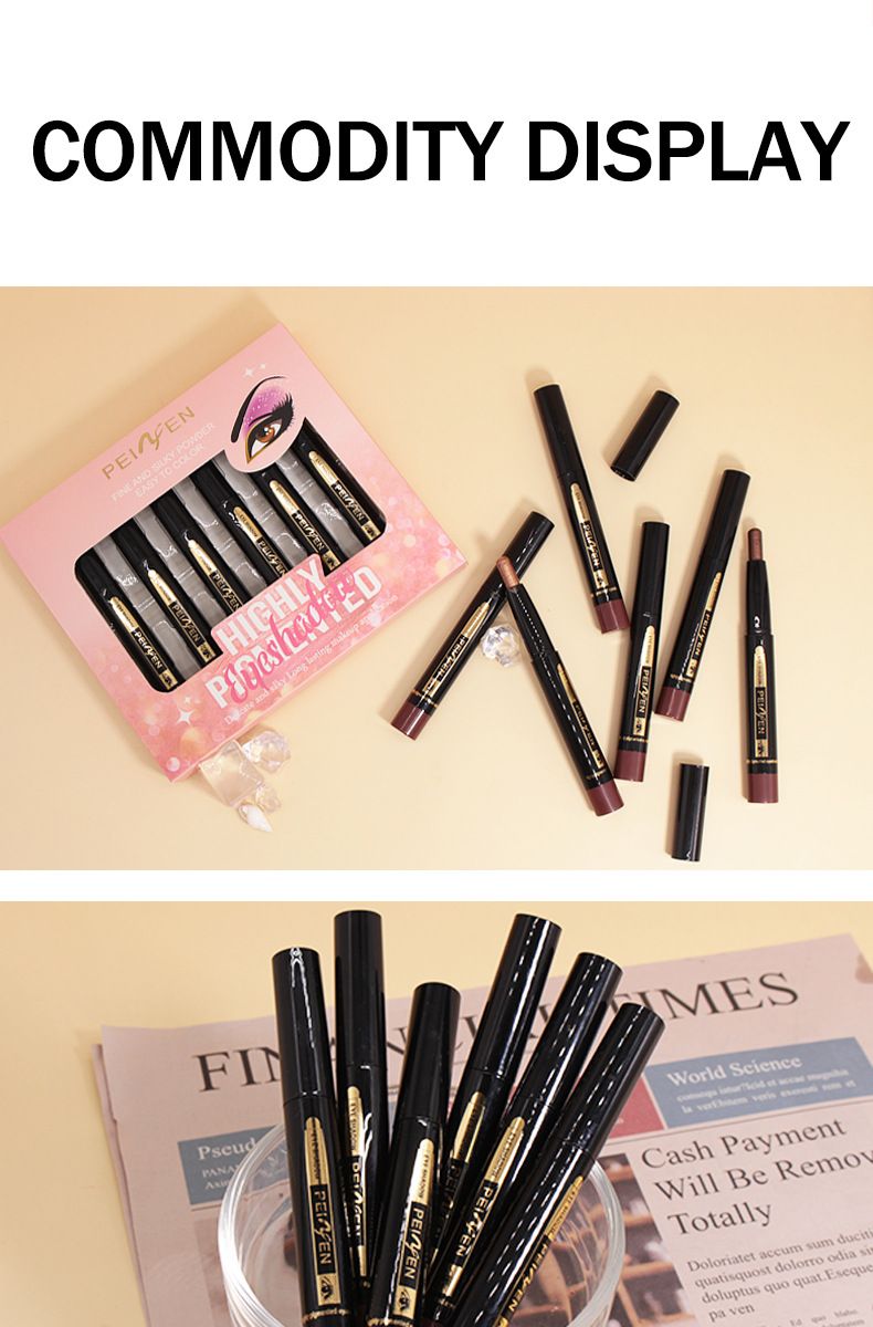 Sombra de ojos Pennifen, juego de sombras de ojos en forma de lápiz, sombra de ojos perlada de metal, maquillaje de ojos perezoso, resaltador, lápiz de seda para ojos, maquillaje de ojos con bordes cruzados._voghion.com