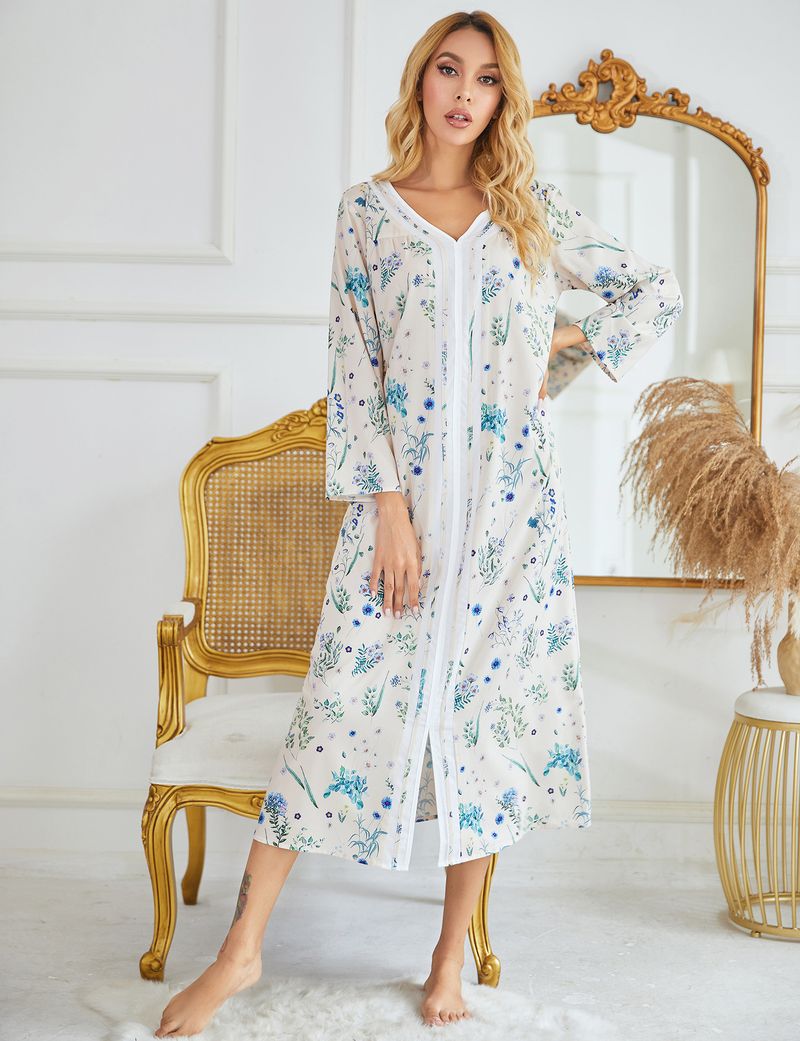 Camicia da notte da donna autunnale e invernale con stampa a maniche lunghe, pullover, camicia da notte con spacco per la casa_voghion.com