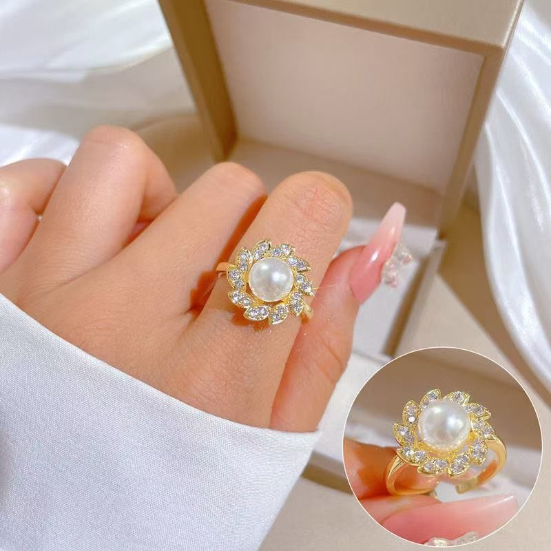 Jewelry Pearl Flower Necklace Fashion Trend Non-Fading Clavicle Chain Earrings Ring Three-Piece Set For Women_voghion.com