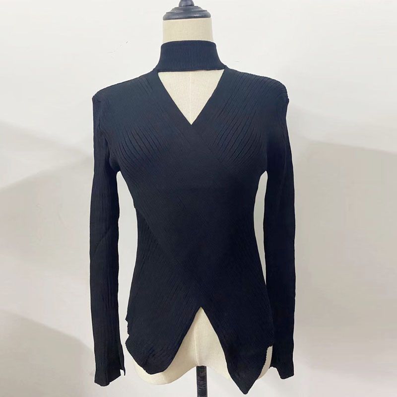 Pull dos nu à col en V pour femme, tricot_voghion.com