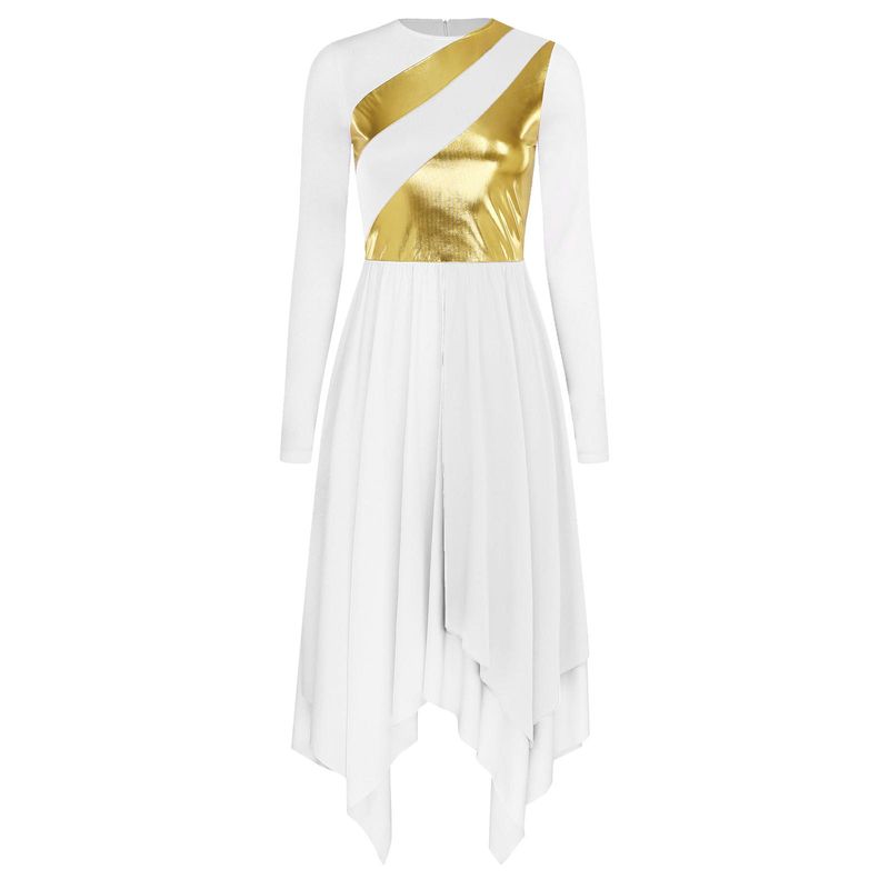 DesignerWomens Color Block Lyrisches Lobtanzkleid Liturgische Tanzbekleidung Asymmetrisches Trikotkleid Anbetungsbühnenkostüm_voghion.com