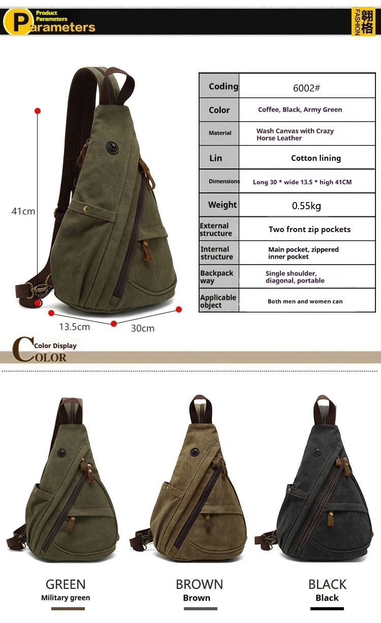 Borsa da petto in tela da uomo alla moda multiuso, borsa da uomo casual di grande capacità, borsa a tracolla singola, zaino posteriore_voghion.com