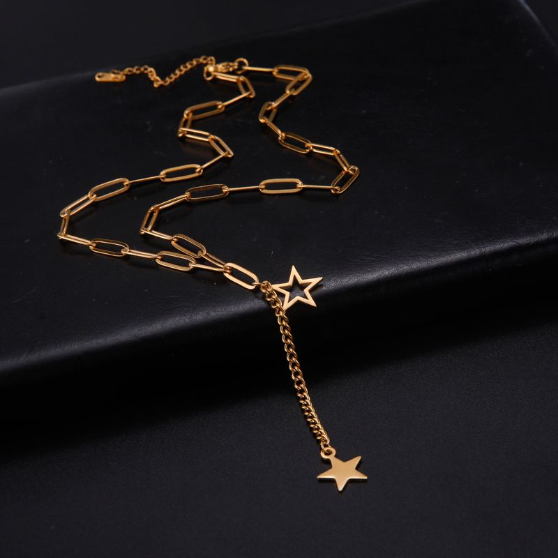Hot Sales KKjoy Star Pendant Necklace for Women Sier Color Stainless Steel Beads Double Chain Collars Minimalist Jewelry_voghion.com