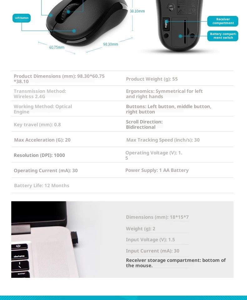 Digitex Digitex M10 Laptop 2.4G Portable Business Power Saving Office Wireless Mouse Manufacturer_voghion.com