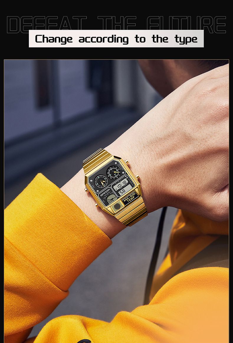 Montre électronique Bracelet carré en acier Montre électronique Thermomètre Chronomètre Chronomètre Montre électronique multifonctionnelle_voghion.com