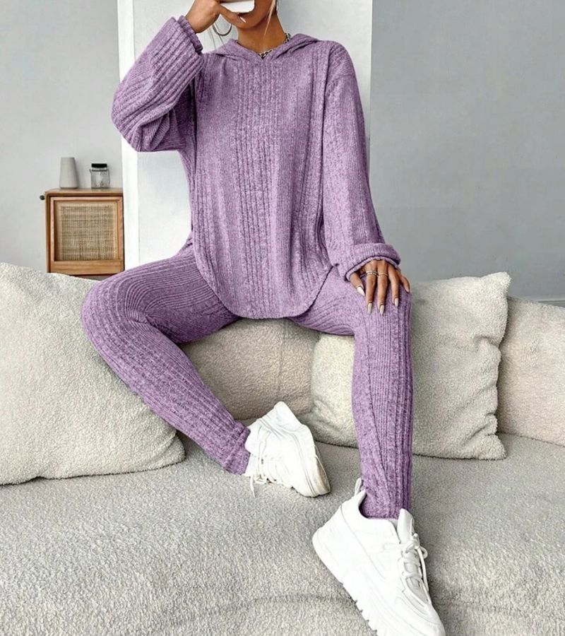 Abbigliamento da donna, tinta unita, a righe, larghi, con cappuccio, alla moda, temperamento, set di pantaloni_voghion.com