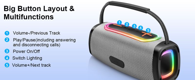 Portable Bluetooth-Speaker,Punchy Bass Clear Treble,IP6 Waterproof Wireless Speakers With RGB Multi-Color Rhythm Lights For Outdoor/Party/Beach ,Gift_voghion.com
