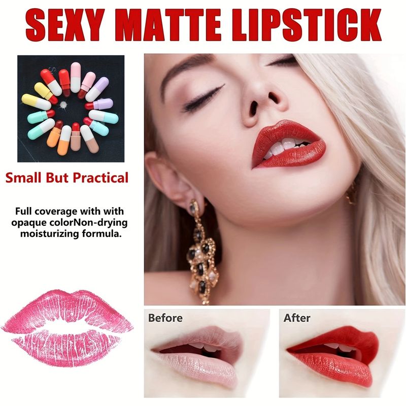 8-farbiger matter Stick Cup, erschwingliche, nicht verblassende Kapsel, Mini-Lipgloss-Füllung, 16 tragbare Lippenstifte_voghion.com