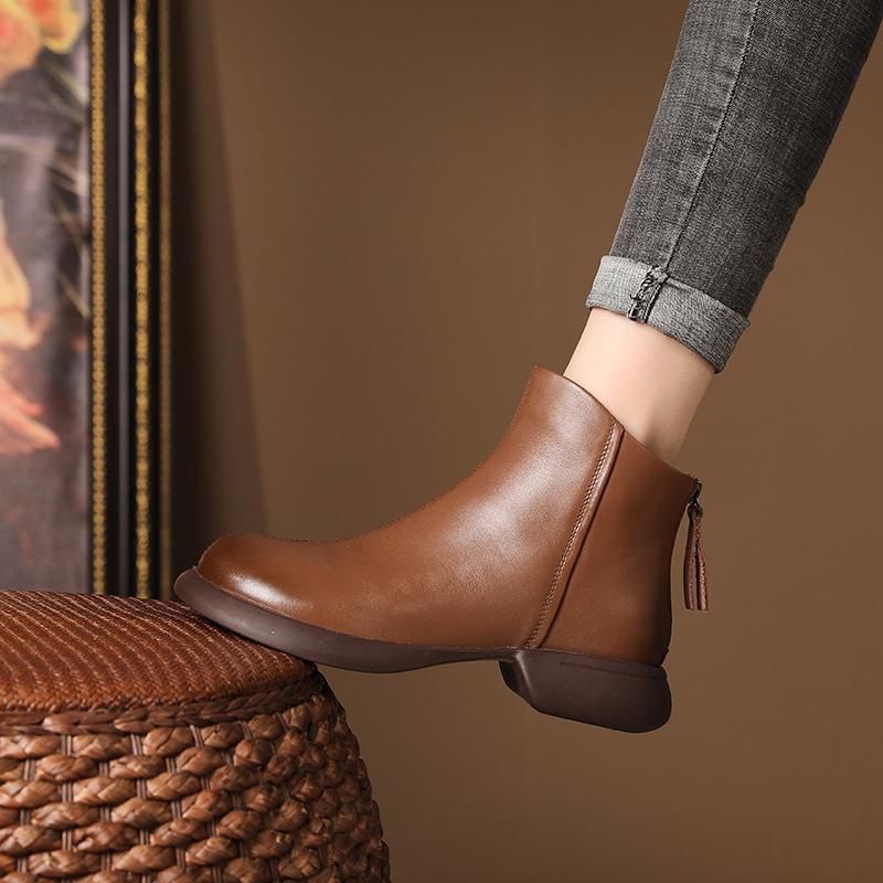 【 All Cowhide 】 Genuine Leather Western-style Short Boots For Women In Autumn And Winter 2023. Soft Soles, Pure Handmade_voghion.com