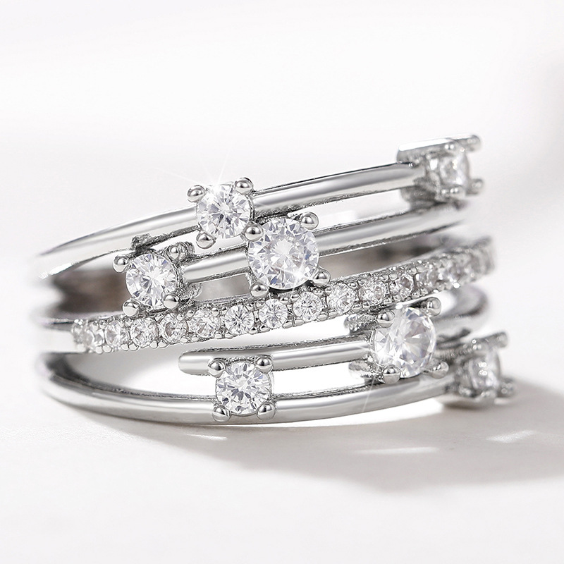 Cao Shis neuer funkelnder Diamant-Micro-Set-Zirkon-Ring, kreativer Linien-Kreuz-Damenring_voghion.com