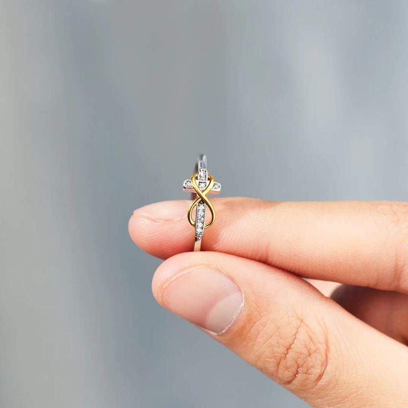 Women's Jewelry S925 Sterling Silver Infinity Cross Two-Tone Plated Adjustable Ring, Minimalist Fashion Statement For Everyday Wear_voghion.com
