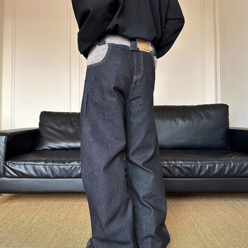 Herrenbekleidung Retro Scimitar Jeans für Herren Frühling und Herbst Wollnähte Design Hosen Cleanfit Schlaghose_voghion.com