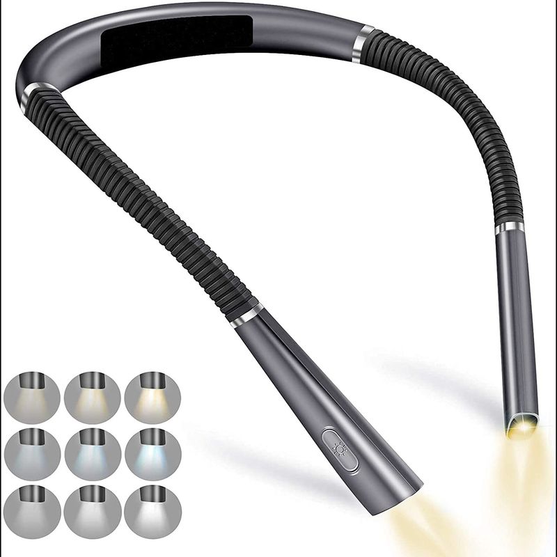 Night LED lighting book USB charging three color folding dual head hanging neck reading light_voghion.com