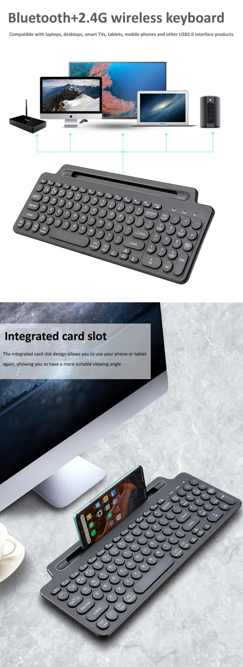 Tastiera wireless, tastiera Bluetooth, mouse, slot per schede, tastierino numerico per Android, iOS, desktop, laptop, PC, gamer_voghion.com