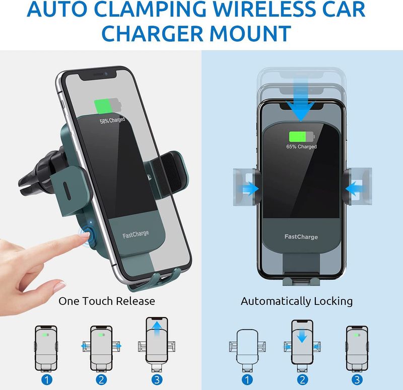Caricabatterie wireless per auto 15 W, carica rapida, bloccaggio automatico, supporto per telefono, parabrezza_voghion.com