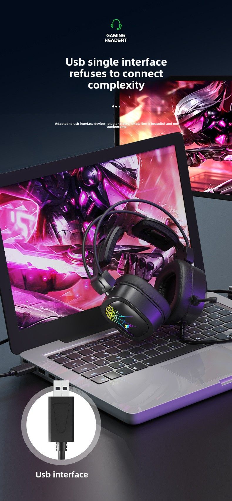 Cuffie da gioco e-sport Flying Ear: 7.1 canali; abbagliamento RGB; microfono con riduzione del rumore; porta USB_voghion.com