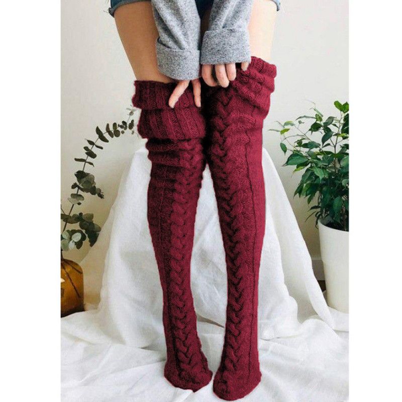 2025d Knitted Warm Foot Covers Solid Color Over-the-Knee Long Tube Slouch Thick Women's Socks_voghion.com