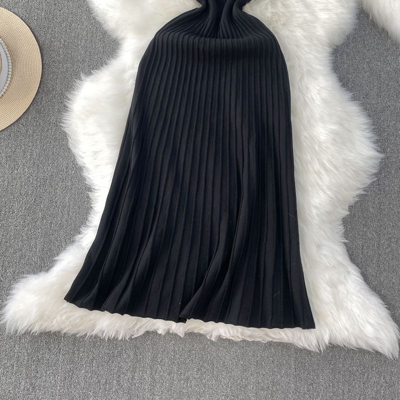Vêtements pour femmes, robe d'été en tricot vertical, nouveau style doux, taille fine, tempérament, intérieur long_voghion.com