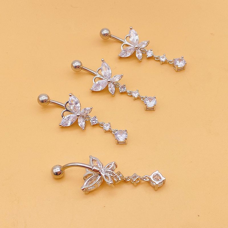 Vendita calda chiodo in acciaio inossidabile AAA zircone farfalla ciondolo anello ombelico fibbia accessorio piercing corpo_voghion.com