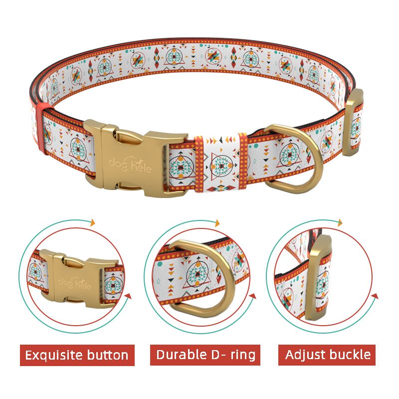 Laser Engraved Metal Buckle Bohemian Leash Ethnic Style Large Medium Small Dog Pet Collar_voghion.com