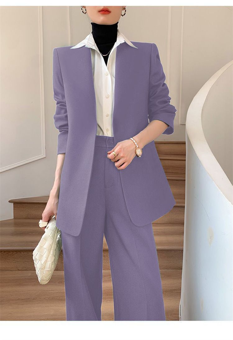 Damenbekleidung Königsblauer Anzug Zweiteiliger Anzug Anzug im neuen Stil im Pendlerdesign für Damen Mehrere Farben optionale Anzugjacke_voghion.com