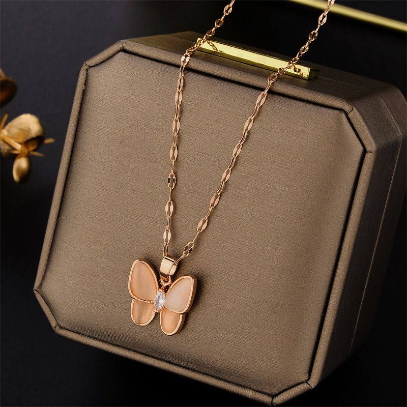 Moda popolare giapponese coreano accessori rete rosso e bianco Fritillaria farfalla collare catena minimalista occhio di gatto_voghion.com