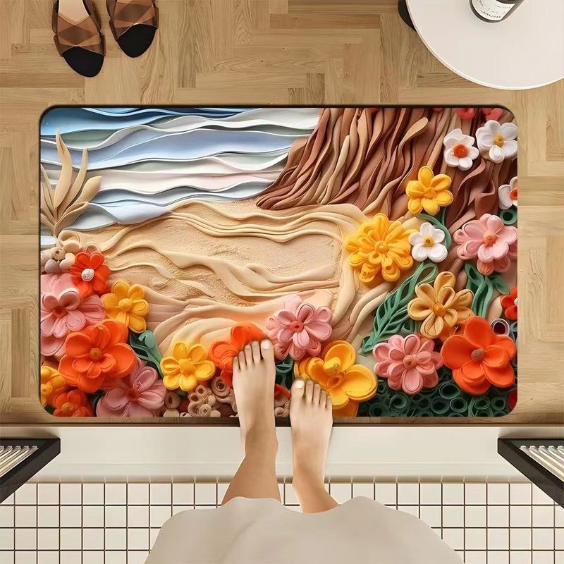 Wohnmöbel Home Ölgemälde Stil Kieselalgen Schlamm Teppich Badezimmer rutschfeste wasserabsorbierende Fußmatte Eingang Toilette Badezimmer leicht zu trocknen Bodenmatte_voghion.com