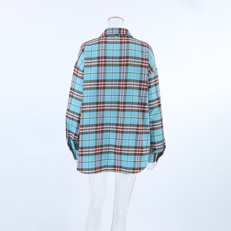 Camisa xadrez feminina francesa casual design solto camisa xadrez roupas femininas_voghion.com