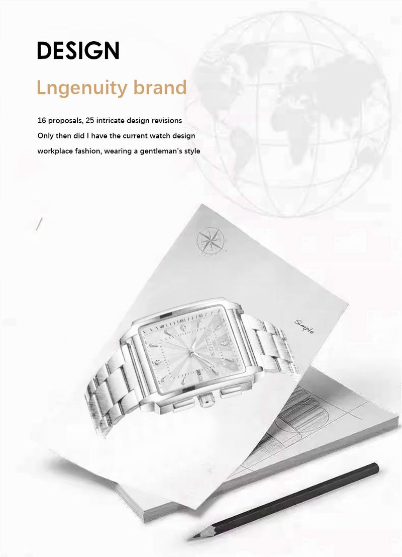 Men's Business Quartz Watch With Date Display, Water Resistant Stainless Steel Band, Square Mineral Glass Steel Belt Quartz Watch Men's Watch_voghion.com