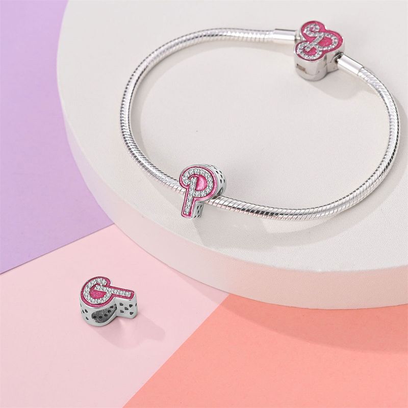 Damenschmuck Rosa Englischer Buchstabe Anhänger Perlen DIY Schmuck Zubehör Armband Kupfer plattiert 925 Silber_voghion.com