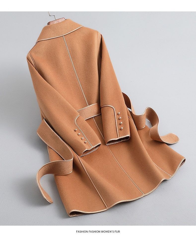 Schmaler Wollmantel im koreanischen Stil für Damen – Eleganter langer Mantel mit Schnürung für Herbst & Winter_voghion.com