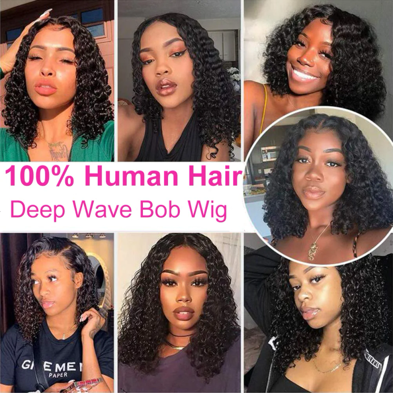 Brazilian Deep Wave Bob Wig 13x4 Lace Frontal Human Hair Curly Closure Preplucked_voghion.com