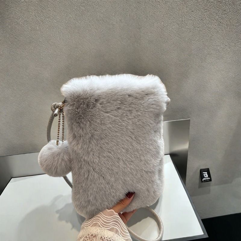 Borsa a tracolla singola, semplice e casual, in stile coreano, alla moda, per telefono peloso, per donna, mini portamonete in peluche, portatile_voghion.com