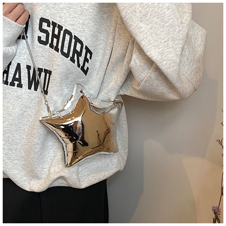 Borse a tracolla da donna, graziose e compatte, borsa alla moda a forma di stella a cinque punte, borsa da pranzo da donna in tinta unita, borsa a tracolla con catena e tracolla singola_voghion.com